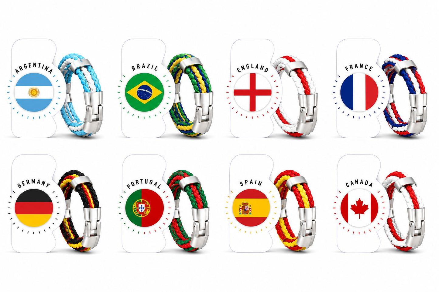 World Cup Team Pride Braided Bracelet – Argentina, Brazil, Canada, England, France, Germany, Portugal, Spain