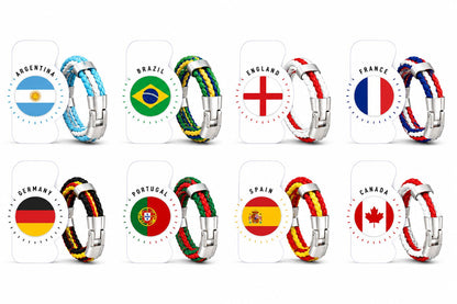 World Cup Team Pride Braided Bracelet – Argentina, Brazil, Canada, England, France, Germany, Portugal, Spain