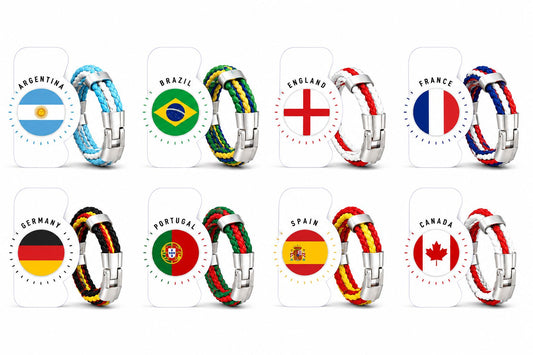 World Cup Team Pride Braided Bracelet – Argentina, Brazil, Canada, England, France, Germany, Portugal, Spain